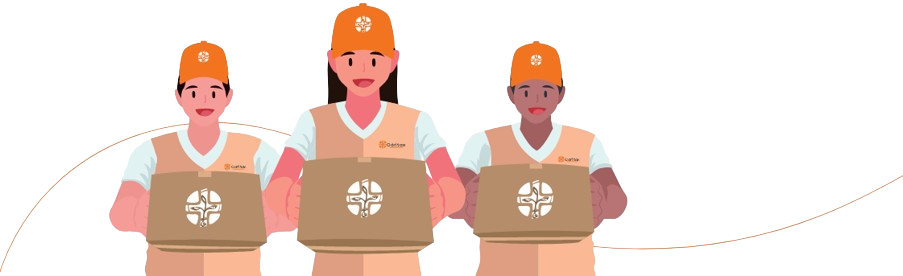 Voluntários segurando caixas
